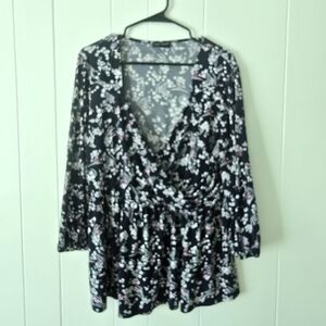 Lane Bryant Black and White Floral Blouse
